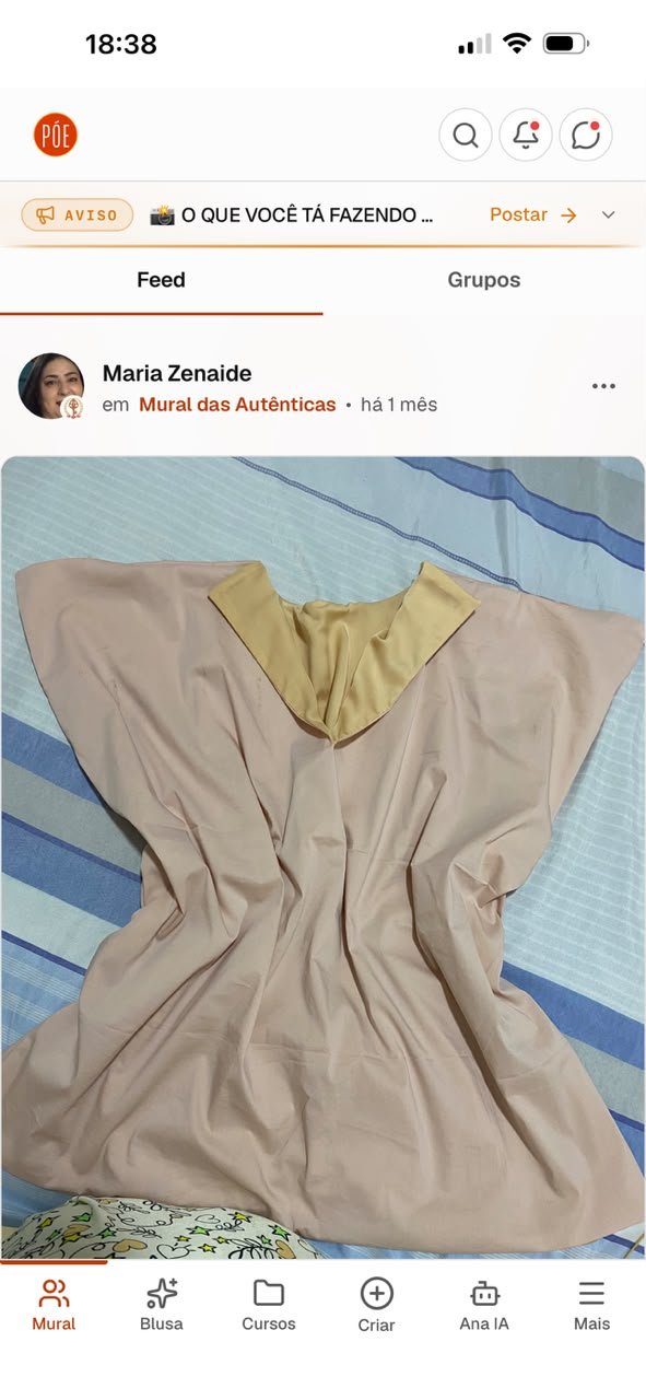 Publicação da aluna Maria Zenaide no Mural das Autênticas com sua blusa dupla face pronta