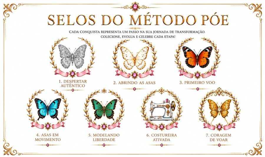 Selos do Método PÓE: borboletas que marcam cada passo da jornada